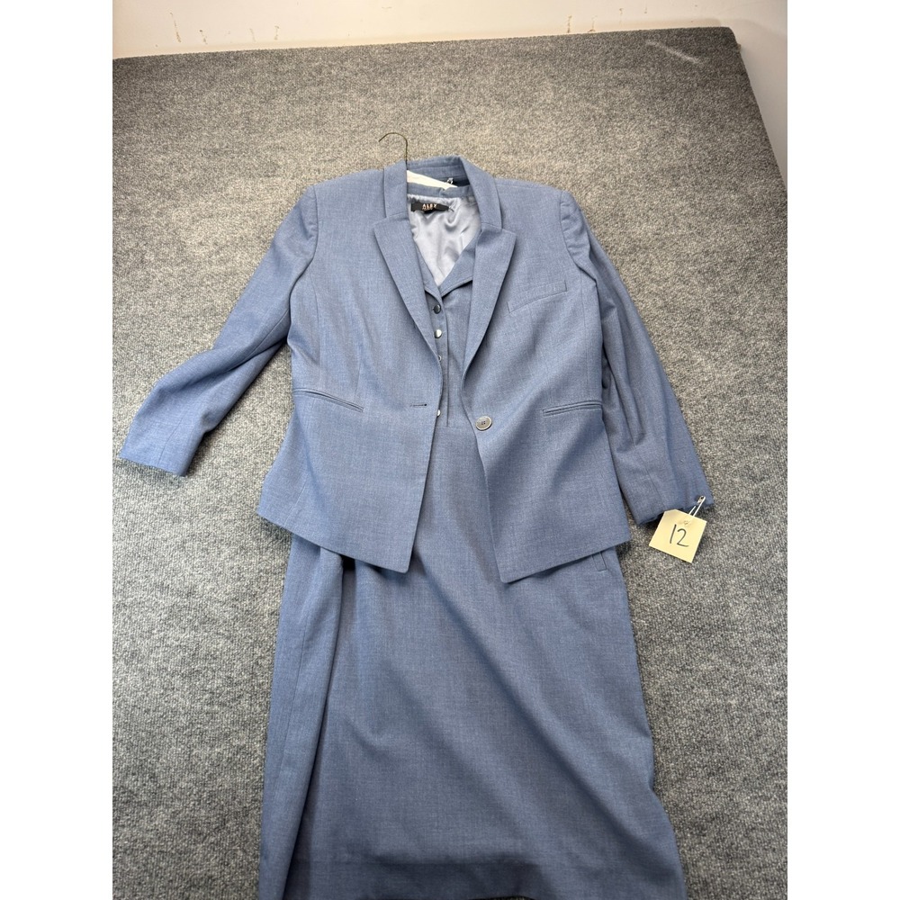 Alex Marie Womens 12 Dress Suit Set Slate Blue 2pc Blazer Sheath Career Office